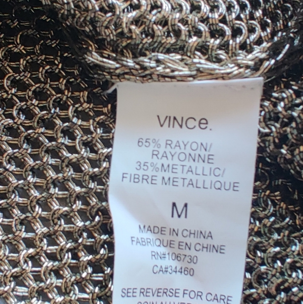 Vince. Gold Metallic Knit Down Sleeve Short Sleeve Top Size Medium - Picture 5 of 5